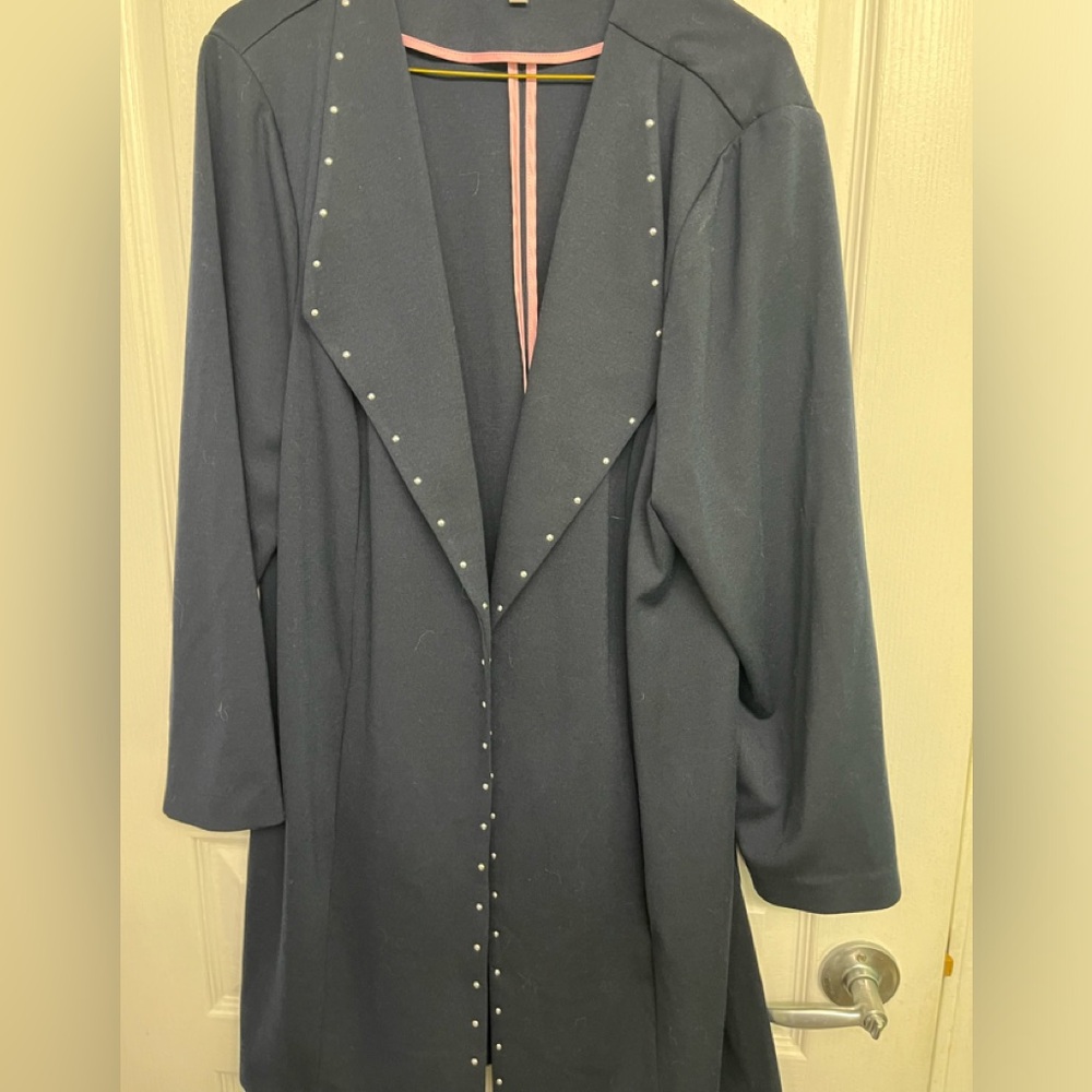 Laura Plus Women’s Navy Blue Midi Length Open Polyester Blend Blazer Size 16.